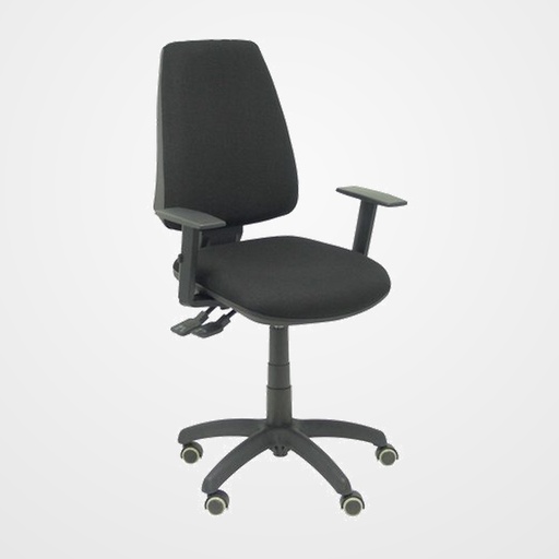 SILLA PIQUERAS Y CRESPO ELCHE S BRAZOS REGULABLES MECANISMO SINCRO de DOBLE MANETA GRAN CONFORTABILIDAD REGULABLE EN ALTURA RUEDAS de PARQUET ASIENTO Y RESPALDO TAPIZADO BALI NEGRO