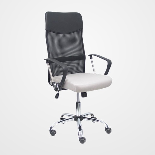 SILLA PIQUERAS Y CRESPO GONTAR DIRECCION BRAZOS FIJOS MECANISMO BASCULANTE REGULABLE EN ALTURA BASE CROMADA RUEDAS PARQUET RESPALDO MALLA TRANSPIRABLE NEGRA Y ASIENTO TAPIZADO MALLA GRIS CLARO