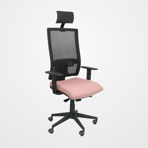 SILLA PIQUERAS Y CRESPO HORNA BRAZOS REGULABLES CABECERO INCLUIDO MECANISMO SINCRO APOYO LUMBAR RESPALDO MALLA TRANSPIRABLE Y ASIENTO TAPIZADO BALI ROSA PALIDO