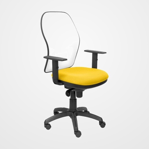 SILLA PIQUERAS Y CRESPO JORQUERA BRAZOS REGULABLES MECANISMO SINCRO CON REGULADOR DE TENSION RESPALDO DE MALLA BLANCA Y ASIENTO TAPIZADO BALI AMARILLO