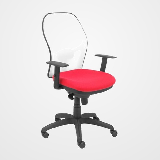 SILLA PIQUERAS Y CRESPO JORQUERA BRAZOS REGULABLES MECANISMO SINCRO CON REGULADOR DE TENSION RESPALDO DE MALLA BLANCA Y ASIENTO TAPIZADO BALI ROJO