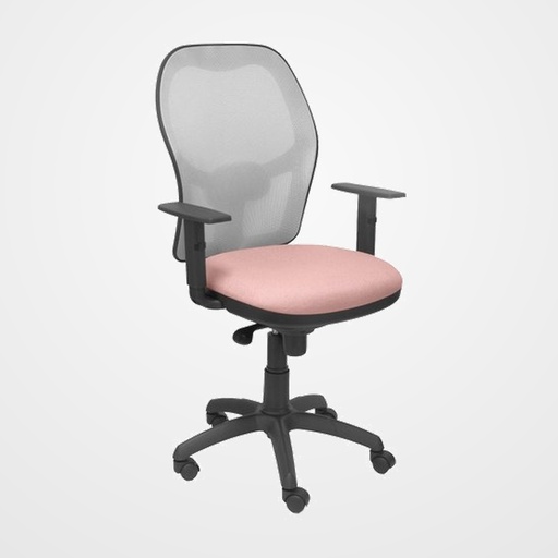 SILLA PIQUERAS Y CRESPO JORQUERA BRAZOS REGULABLES MECANISMO SINCRO CON REGULADOR DE TENSION RESPALDO DE MALLA GRIS Y ASIENTO TAPIZADO BALI ROSA PALIDO