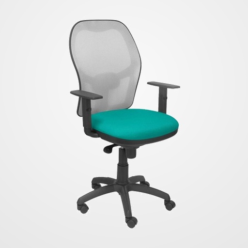 SILLA PIQUERAS Y CRESPO JORQUERA BRAZOS REGULABLES MECANISMO SINCRO CON REGULADOR DE TENSION RESPALDO DE MALLA GRIS Y ASIENTO TAPIZADO BALI VERDE TURQUESA