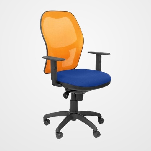 SILLA PIQUERAS Y CRESPO JORQUERA BRAZOS REGULABLES MECANISMO SINCRO CON REGULADOR DE TENSION RESPALDO DE MALLA NARANJA Y ASIENTO TAPIZADO BALI AZUL