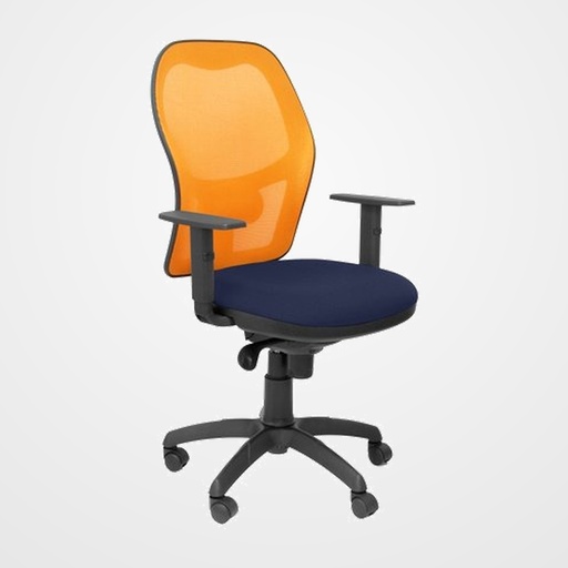 SILLA PIQUERAS Y CRESPO JORQUERA BRAZOS REGULABLES MECANISMO SINCRO CON REGULADOR DE TENSION RESPALDO DE MALLA NARANJA Y ASIENTO TAPIZADO BALI AZUL MARINO