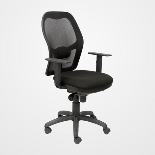 SILLA PIQUERAS Y CRESPO JORQUERA BRAZOS REGULABLES MECANISMO SINCRO CON REGULADOR DE TENSION RESPALDO DE MALLA NEGRA Y ASIENTO TAPIZADO BALI NEGRO