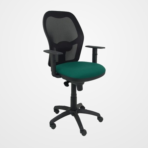 SILLA PIQUERAS Y CRESPO JORQUERA BRAZOS REGULABLES MECANISMO SINCRO CON REGULADOR DE TENSION RESPALDO DE MALLA NEGRA Y ASIENTO TAPIZADO BALI VERDE BOTELLA