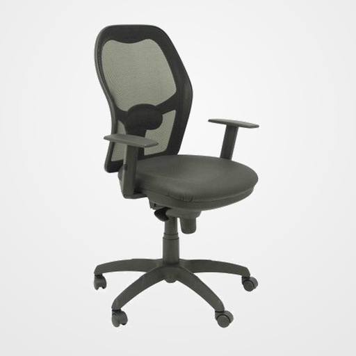 SILLA PIQUERAS Y CRESPO JORQUERA BRAZOS REGULABLES MECANISMO SINCRO CON REGULADOR DE TENSION RESPALDO DE MALLA NEGRA Y ASIENTO TAPIZADO SIMILPIEL NEGRO