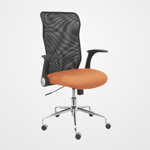 SILLA PIQUERAS Y CRESPO MINAYA BRAZOS RETRACTILES MECANISMO BASCULANTE ERGONOMICA RESPALDO MALLA TRANSPIRABLE NEGRA ASIENTO TAPIZADO BALI MARRON