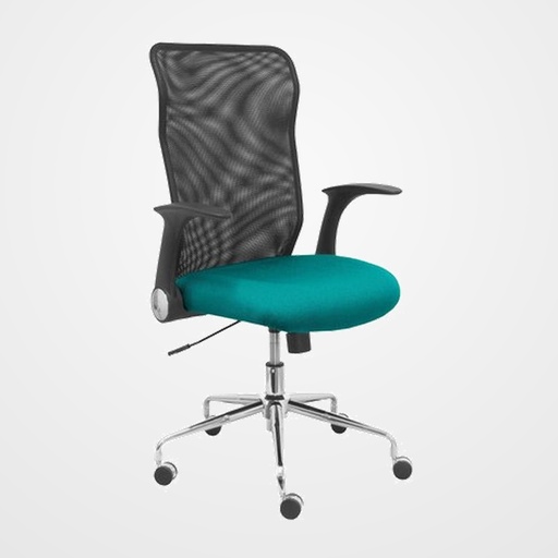 SILLA PIQUERAS Y CRESPO MINAYA BRAZOS RETRACTILES MECANISMO BASCULANTE ERGONOMICA RESPALDO MALLA TRANSPIRABLE NEGRA ASIENTO TAPIZADO BALI VERDE TURQUESA