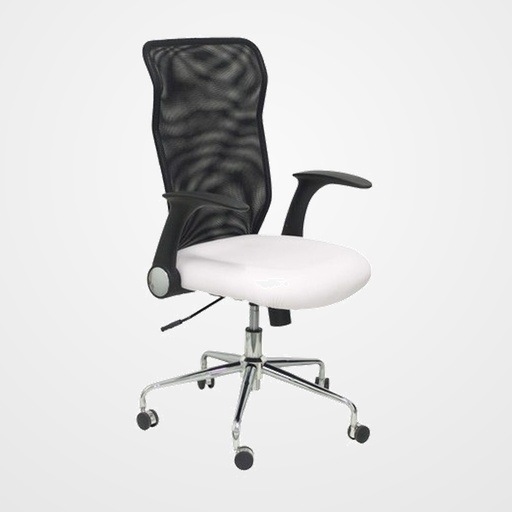 SILLA PIQUERAS Y CRESPO MINAYA BRAZOS RETRACTILES MECANISMO BASCULANTE ERGONOMICA RESPALDO MALLA TRANSPIRABLE NEGRA ASIENTO TAPIZADO SIMILPIEL BLANCO