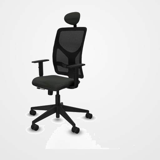 SILLA PIQUERAS Y CRESPO MOTILLA BRAZOS REGULABLES CABECERO MECANISMO SINCRO CON REGULADOR DE TENSION RESPALDO DE MALLA NEGRA Y ASIENTO TAPIZADO BALI NEGRO