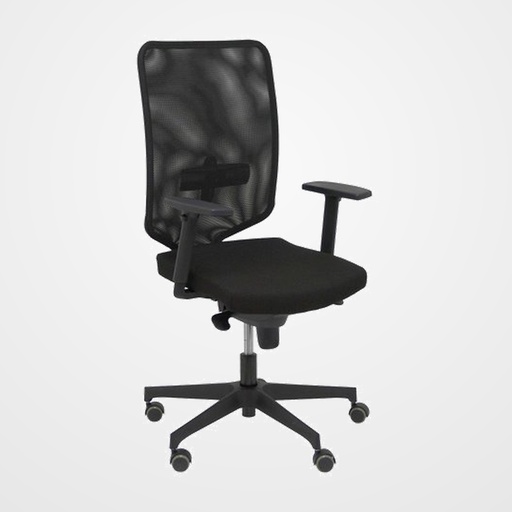 SILLA PIQUERAS Y CRESPO OSSA NEGRA USO INTENSIVO MECANISMO SINCRO REGULABLE EN ALTURA RESPALDO MALLA NEGRA REFUERZO LUMBAR BRAZOS REGULABLES 3D ASIENTO TAPIZADO BALI NEGRO