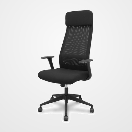 SILLA PIQUERAS Y CRESPO PRO536 CABECERO Y BRAZOS FIJOS MECANISMO BASCULANTE RESPALDO MALLA Y ASIENTO TAPIZADO EN TELA NEGRO