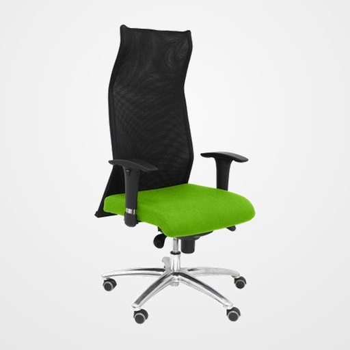 SILLON PIQUERAS Y CRESPO SAHUCO XL DIRECCION HASTA 160 Kg MECANISMO SINCRO BRAZOS REGULABLES EN ALTURA RESPALDO MALLA TRANSPIRABLE NEGRA ASIENTO A MEDIDA CON ESPUMA VISCOELASTICA Y TAPIZADO BALI PISTACHO