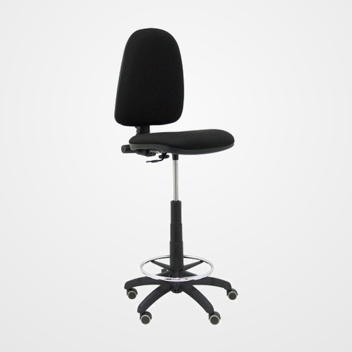 TABURETE PIQUERAS Y CRESPO AYNA ERGONOMICO MECANISMO DE CONTACTO PERMANENTE REGULABLE EN ALTURA Y ARO REPOSAPIES RUEDAS de PARQUET ASIENTO Y RESPALDO TAPIZADOS BALI NEGRO