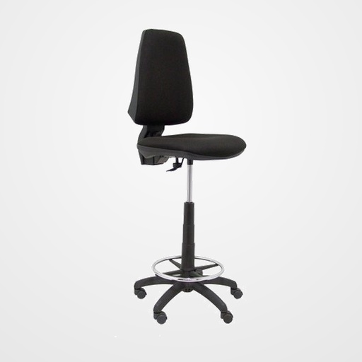 TABURETE PIQUERAS Y CRESPO ELCHE CP ERGOMICO MECANISMO DE CONTACTO PERMANENTE REGULABLE EN ALTURA Y ARO REPOSAPIES CROMADO RUEDAS de NYLON ASIENTO Y RESPALDO TAPIZADOS BALI NEGRO