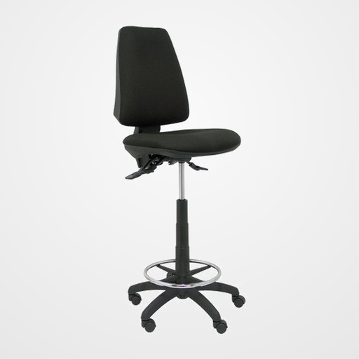 TABURETE PIQUERAS Y CRESPO ELCHE S ERGONOMICO MECANISMO DE CONTACTO PERMANENTE REGULABLE EN ALTURA Y ARO REPOSAPIES CROMADO RUEDAS NYLON ASIENTO Y RESPALDO TAPIZADOS BALI NEGRO
