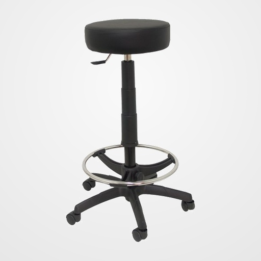 TABURETE PIQUERAS Y CRESPO TOLOSA GIRATORIO REGULABLE EN ALTURA REPOSAPIES CROMADO ASIENTO Y RESPALDO TAPIZADO SIMILPIEL NEGRO