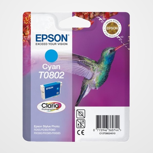 CARTUCHO INKJET EPSON T080240 STYLUS PHOTO R265/285/360 RX560/585/685 CIAN