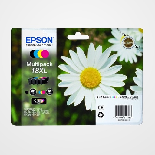 CARTUCHO INKJET EPSON T181640 18XL EXPRESSION HOME XP- 102 205 305 405 MULTIPACK 31.3 ML