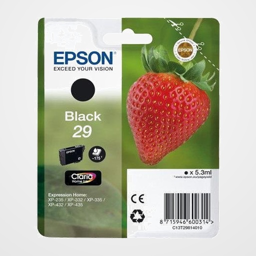 CARTUCHO INKJET EPSON T298140 Nº29 EXPRESSION HOME XP-235/XP-332/XP-335/XP-432/XP-435 NEGRO 5.3ML