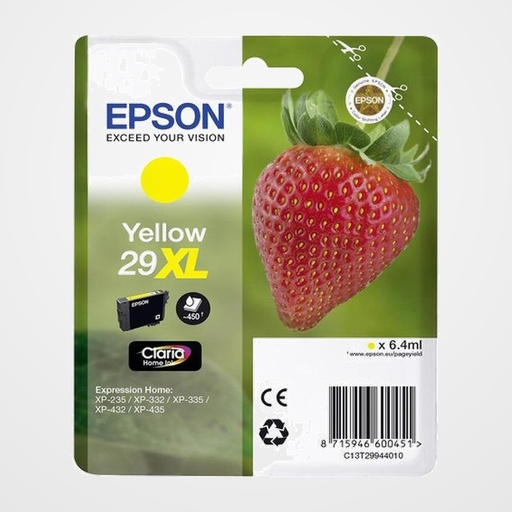 CARTUCHO INKJET EPSON T299440 Nº29XL EXPRESSION HOME XP-235/332/335/432/435 AMARILLO 450 PÁG.