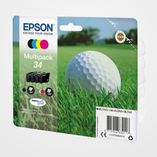 CARTUCHO INKJET EPSON T346640 Nº34 WF-3720/3720DWF/2725DWF  MULTIPACK de 4