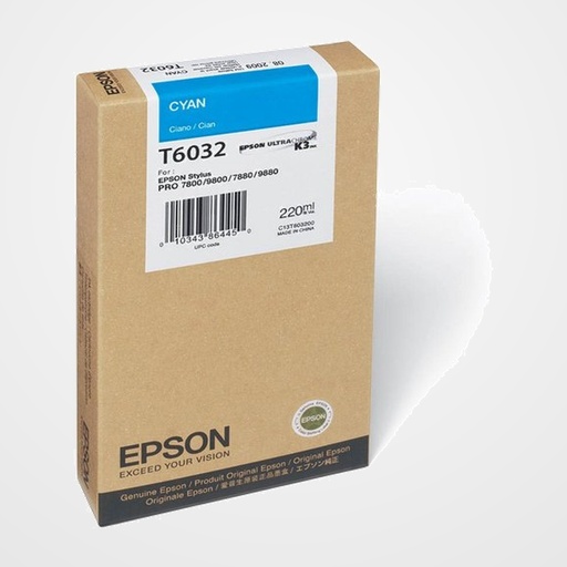 CARTUCHO INKJET EPSON T603200 STYLUS PRO 7800/7880/9800/9880 CIAN 220ML