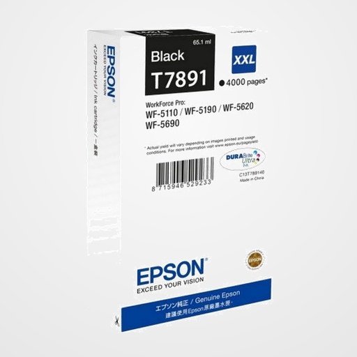 CARTUCHO INKJET EPSON T7891 XXL WORKFORCE PRO WF-4630DWF/WF-4640DTWF/WF-5110DW/WF-5190DW/WF-5620DWF/WF-5690DWF NEGRO 4.000 PÁG.