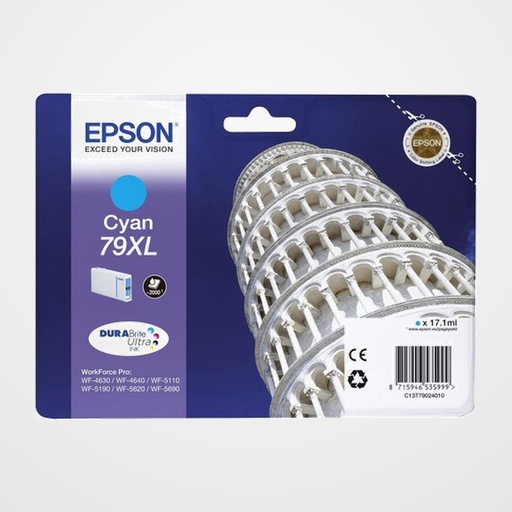 CARTUCHO INKJET EPSON T790240 Nº79XL WORKFORCE PRO WF-4630DWF/WF-4640DTWF/WF-5110DW/WF-5190DW/WF-5620DWF/WF-5690DWF CIAN 17,1 ml