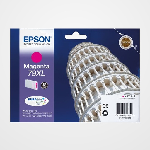 CARTUCHO INKJET EPSON T790340 Nº79XL WORKFORCE PRO WF-4630DWF/WF-4640DTWF/WF-5110DW/WF-5190DW/WF-5620DWF/WF-5690DWF MAGENTA 17,1 ml