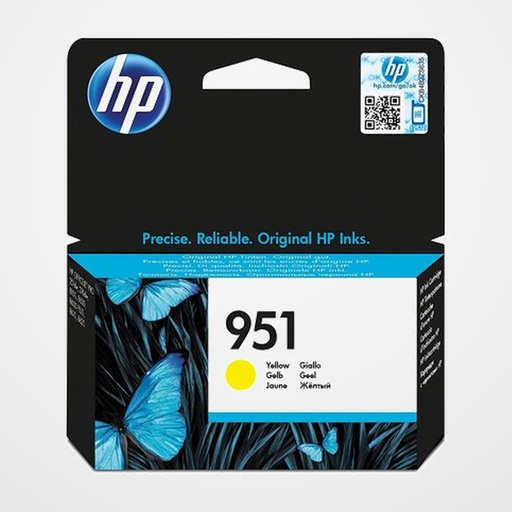 CARTUCHO INKJET HP CN052AE Nº951 OFFICEJET PRO 251DW/276DW MFP, 8100 EPRINTER, 8100 EPRINTER N811A, 8600 N911A/8600 PLUS N911G/8600 PREMIUM N911N/8610/8620/8625/8630 AMARILLO 700 PÁG.