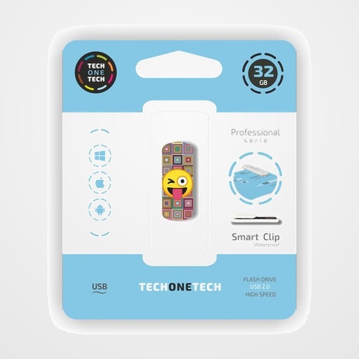MEMORIA USB 32GB TECH-ONE-TECH EMOJI GUIÑO 2.0 (Incluye Canon LPI de 0,24)