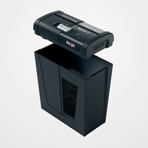 DESTRUCTORA REXEL SECURE S5 NEGRO (5h TIRAS) Nv.seg.2 - particula 6mm dep.10L