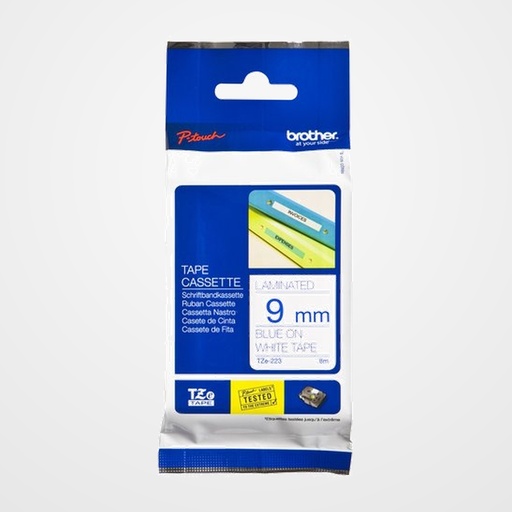 CINTA de ROTULAR BROTHER LAMINADA 8m  9mm AZUL sobre BLANCO