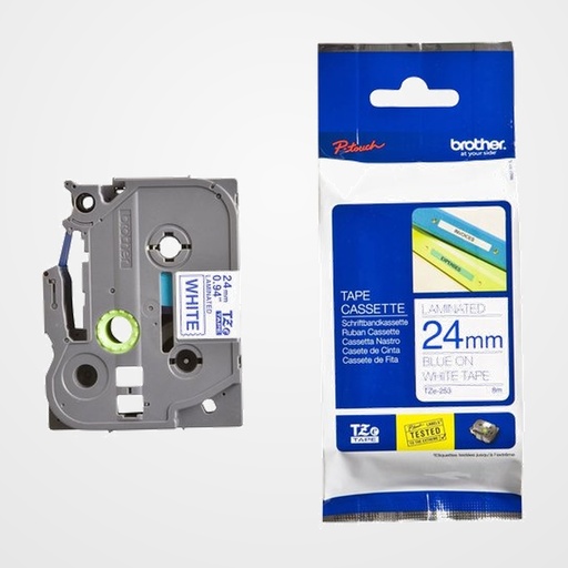 CINTA de ROTULAR BROTHER LAMINADA 8m 24mm AZUL sobre BLANCO