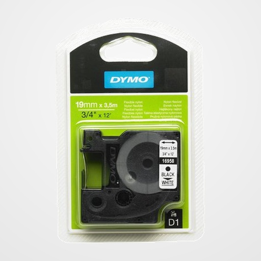 CINTA de ROTULAR DYMO LM D1 NYLON 3,5m 19mm NEGRO sobre BLANCO (16958)