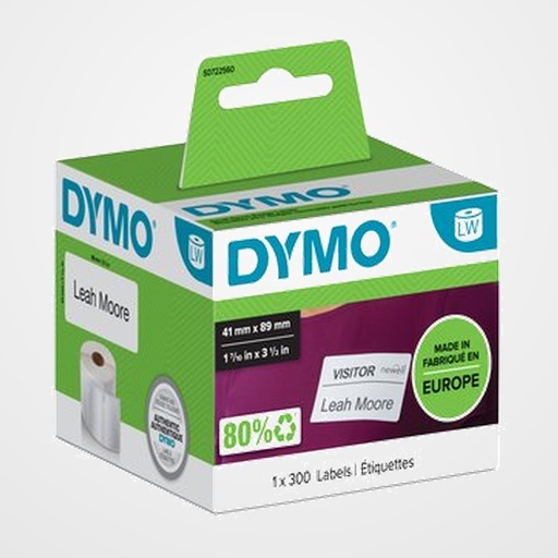 ETIQUETAS DYMO LABEL WRITER  41x89 mm ROLLO 300 uds.PAPEL BLANCO IDENTIFICACION (11356)