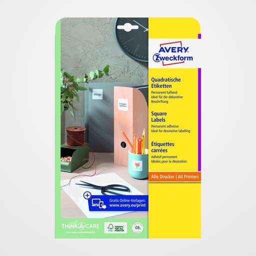 ETIQUETAS ADH.IMPR.AVERY BLANCA PARA CODIGO QR CAJA 25h  35x35 mm 875 uds.(L7120)