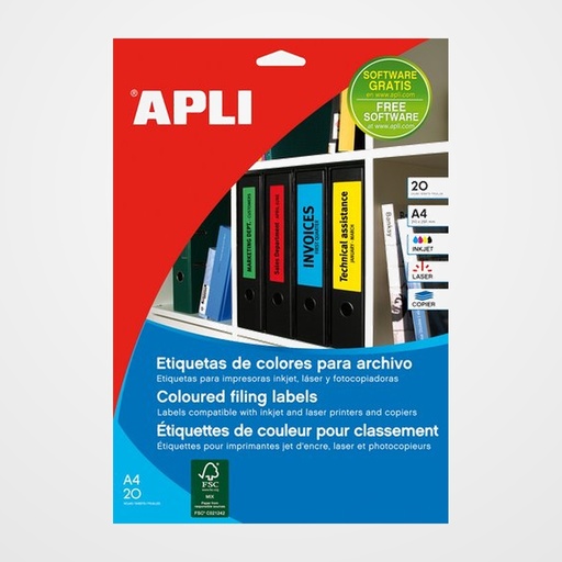 ETIQUETAS ADH.IMPR.APLI A4 para ARCHIVO C.ROMOS BLISTER 20h COL.ROJO 190x61 mm 80 uds.(01376)