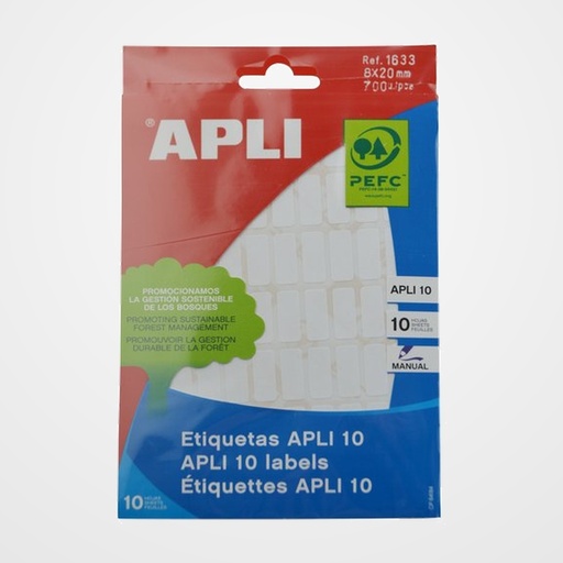 ETIQUETAS ADH.MANUALES BOLSA APLI BLANCAS 10h C.ROMOS   8x20 mm 700 uds.(01633)