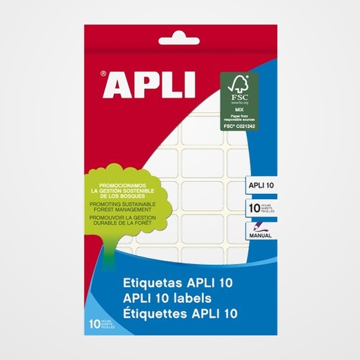ETIQUETAS ADH.MANUALES BOLSA APLI BLANCAS 10h C.ROMOS  10x16 mm 810 uds.(01634)
