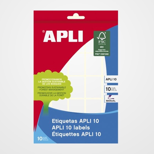 ETIQUETAS ADH.MANUALES BOLSA APLI BLANCAS 10h C.ROMOS  19x27 mm 250 uds.(01640)
