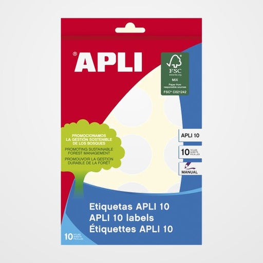 ETIQUETAS ADH.MANUALES BOLSA APLI BLANCAS 10h REDONDAS Ø 32 mm 150 uds.(01630)