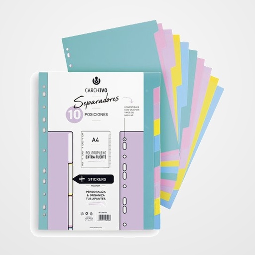 SEPARADORES CARCHIVO SOFT PP EXTRA FUERTE A4 10 pestañas