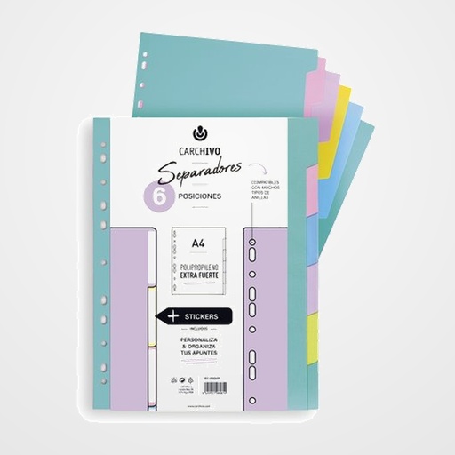 SEPARADORES CARCHIVO SOFT PP EXTRA FUERTE A4 6 pestañas