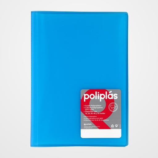 CARPETA FUNDAS (TARIFARIO) GRAFOPLAS PP FLEXIBLE POLIPLAS TRANS. Fº 20 F. AZUL