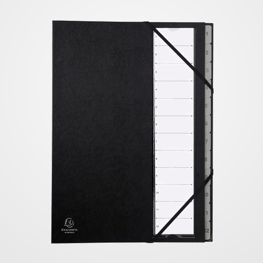 CLASIFICADOR lomo FUELLE EXACOMPTA PP A4 12 SEPARAD. (1-12) GOMAS NEGRO