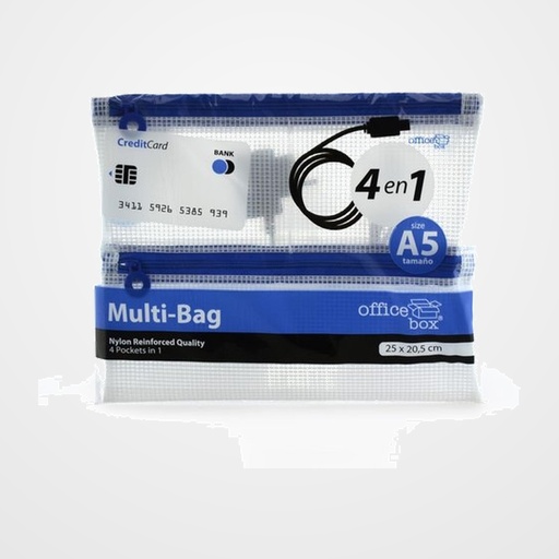 DOSIER SOBRE OFFICE BOX  CREMALLERA A5 con BOLSILLO 4 en 1 AZUL